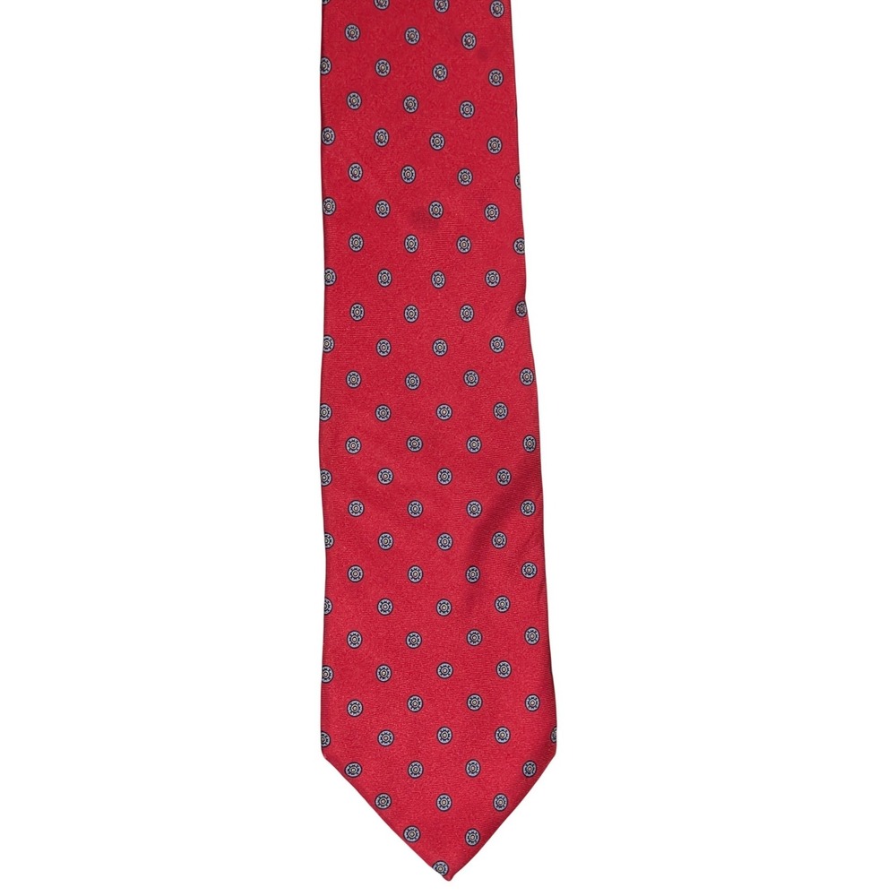 Spiess Silk Tie Mens OS Red Blue Medallion Geometric Made in USA Italian Fabric